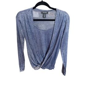 White House Black Market Blue Metallic Twist Front Long‎ Sleeve Top